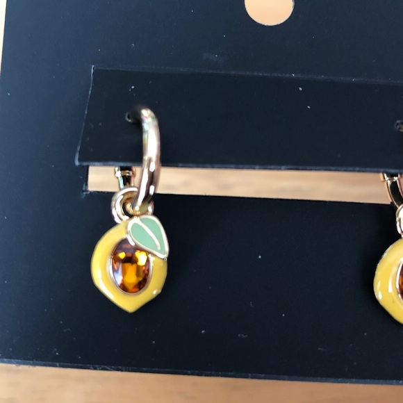 Coach Gold Tone Huggie Hoop Earrings Lemon Charm & Crystal Accent NWT - Picture 10 of 16